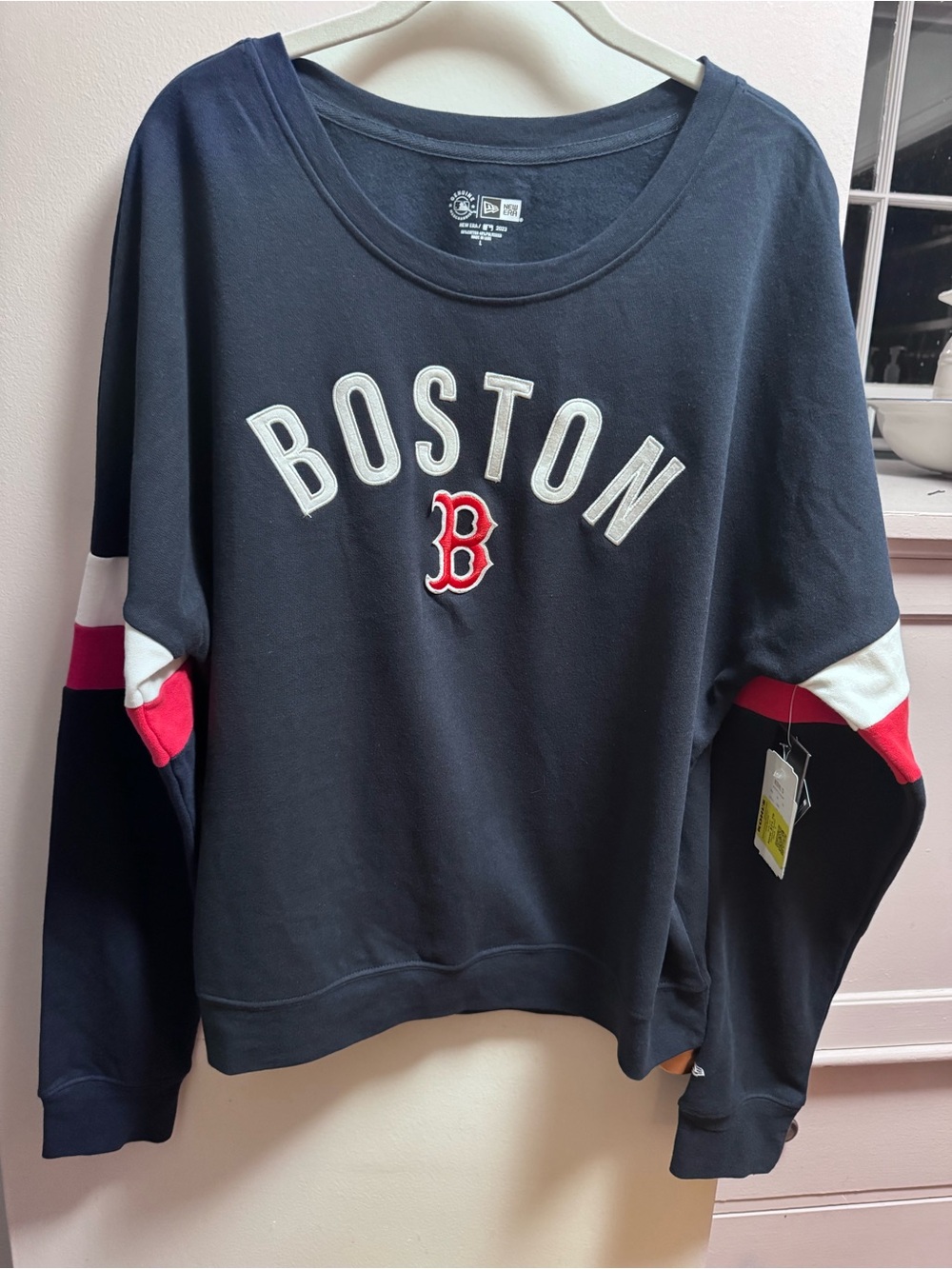 New Era Boston Navy Crewneck Sweatshirt with Red & White Accents